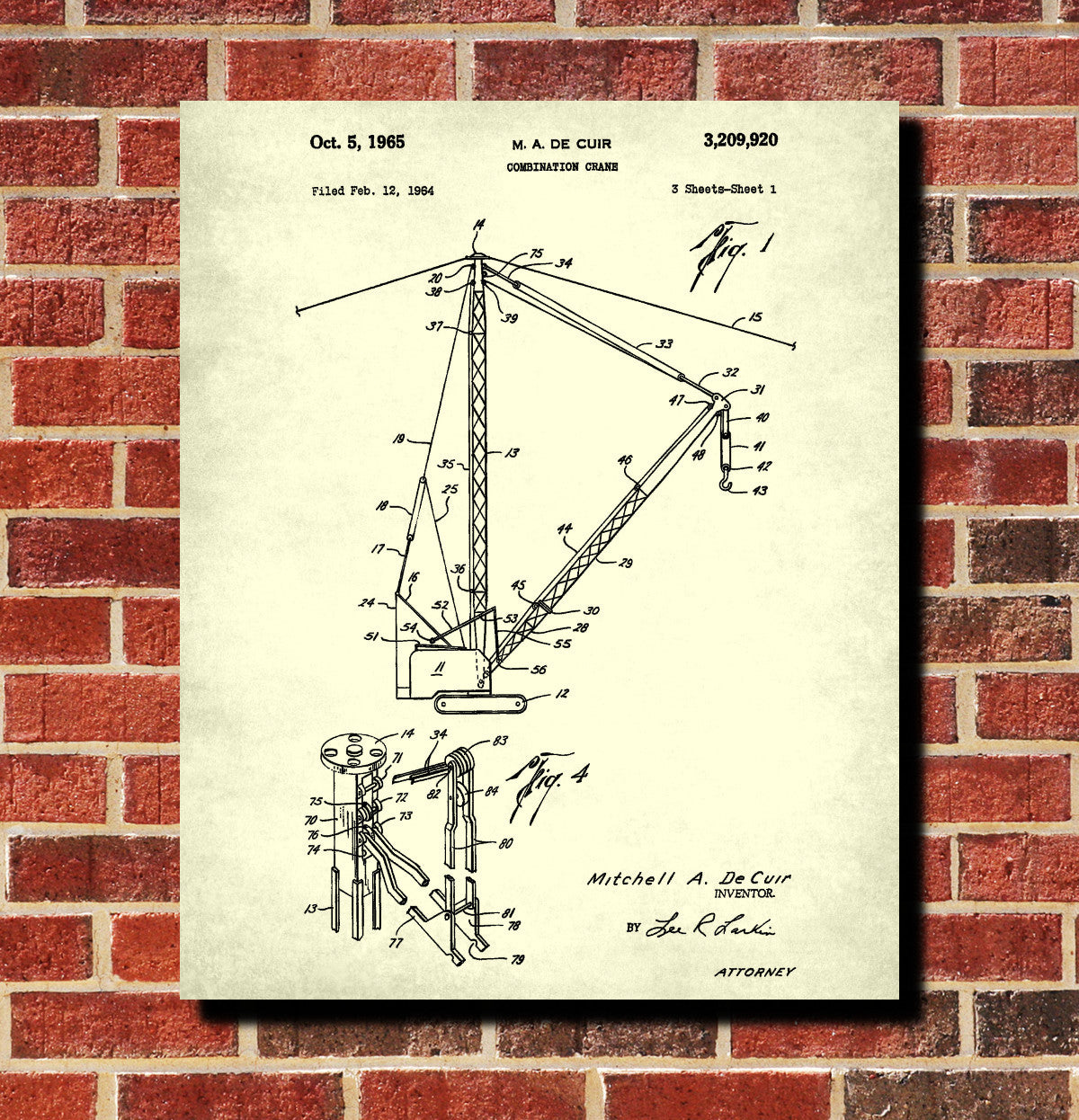 Crane Patent Print Building Blueprint Construction Machinery Poster