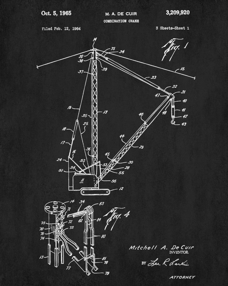 Crane Patent Print Building Blueprint Construction Machinery Poster