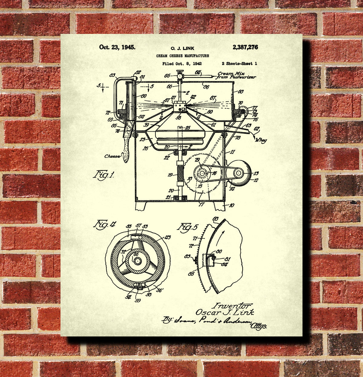 Cream Cheese Maker Patent Print Poster Kitchen Wall Art