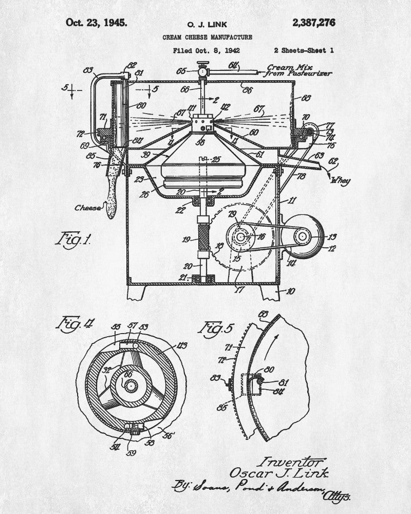 Cream Cheese Maker Patent Print Poster Kitchen Wall Art