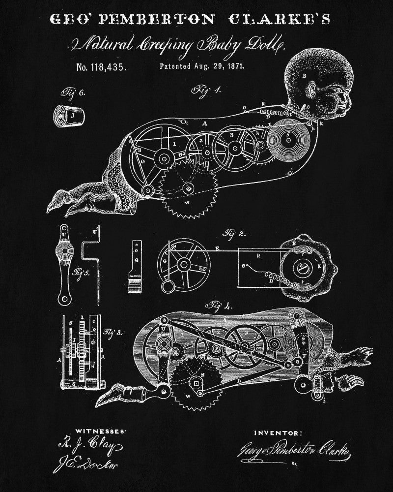 Mechanical Doll Patent Print Vintage Toy Blueprint Playroom Poster - OnTrendAndFab