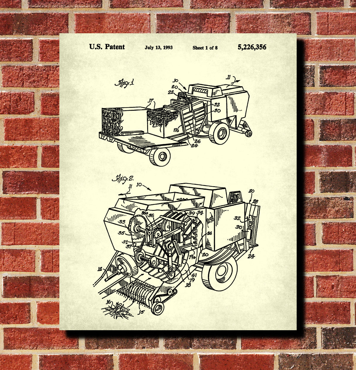 Crop Baler Patent Print Farm Equipment Blueprint Poster Farming Print