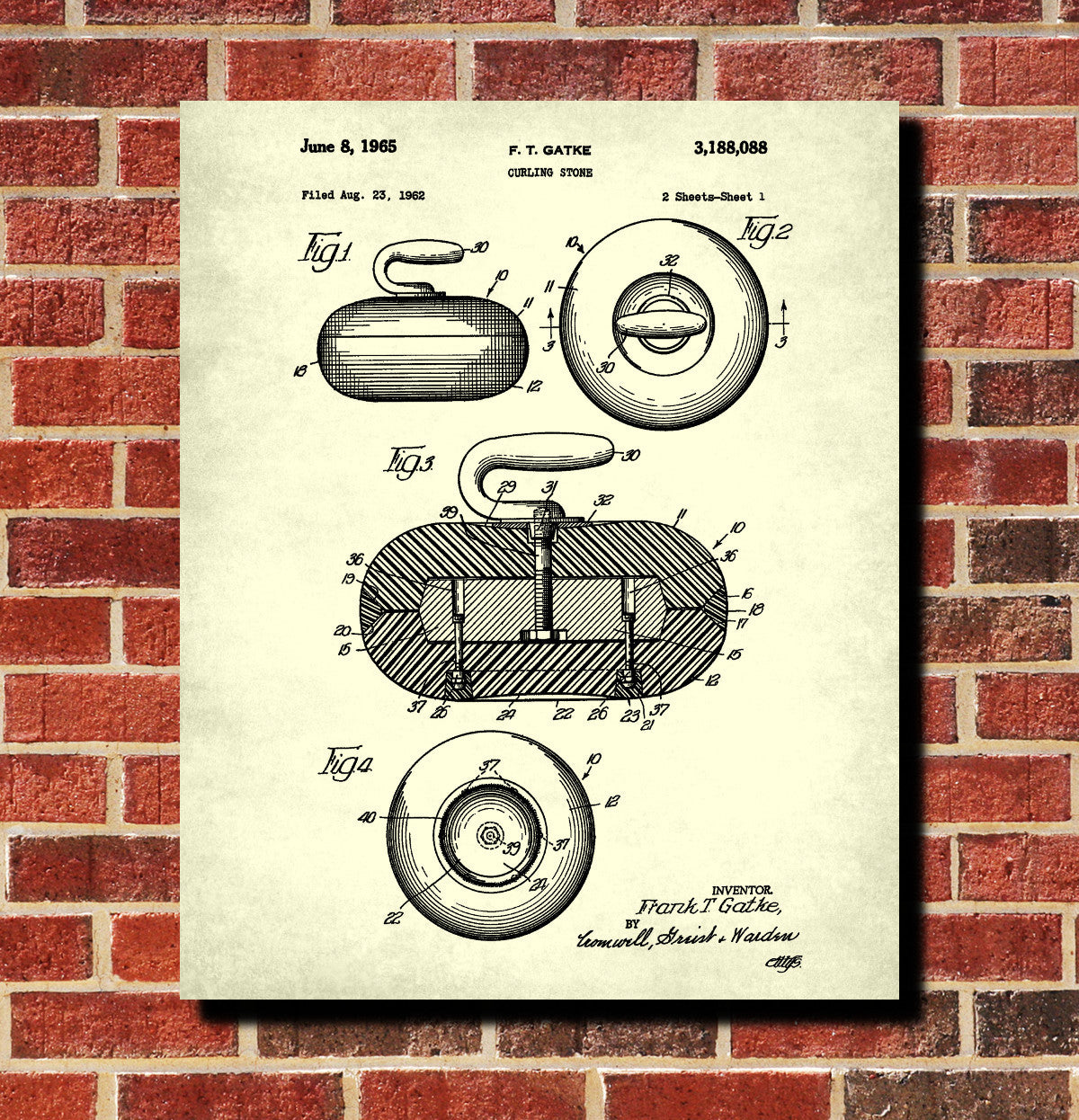 Curling Stone Patent Print Winter Sports Blueprint Poster