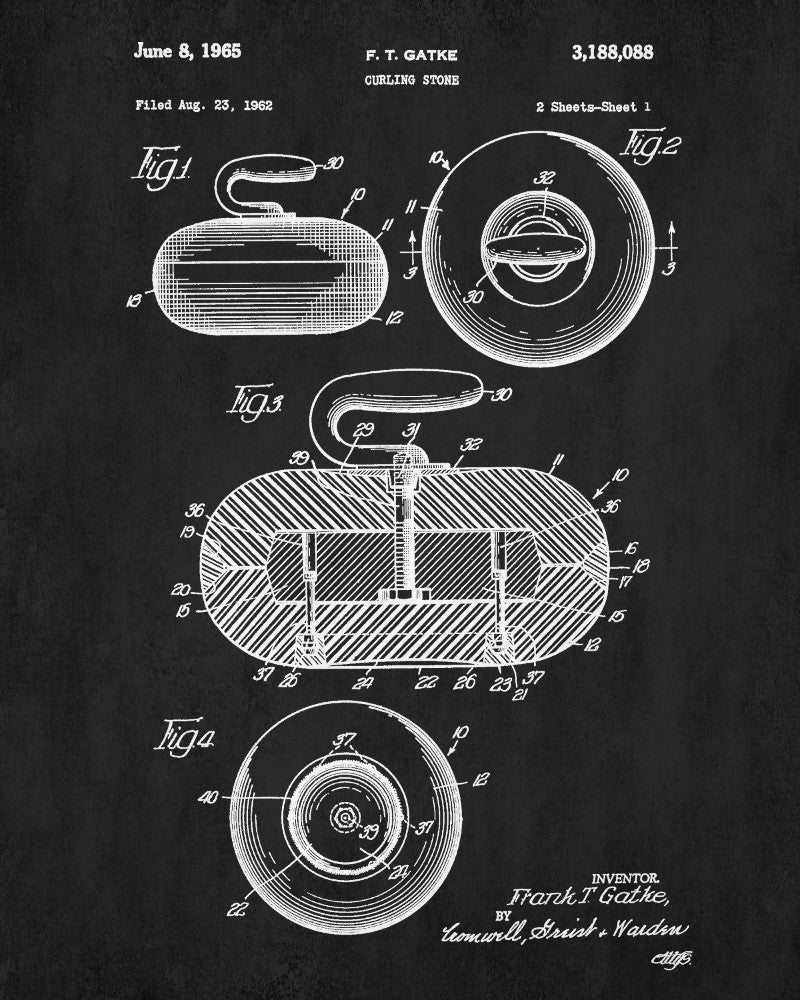Curling Stone Patent Print Winter Sports Blueprint Poster