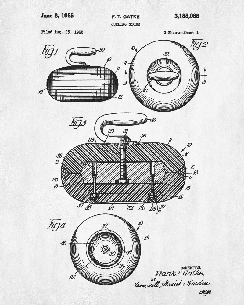 Curling Stone Patent Print Winter Sports Blueprint Poster