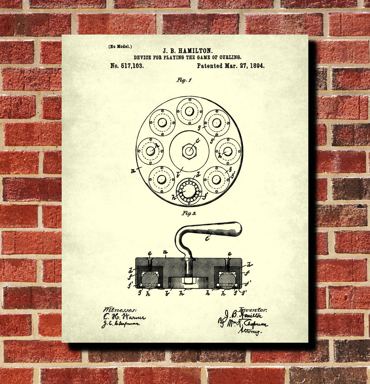 Curling Stone Patent Print Winter Sports Wall Art Poster