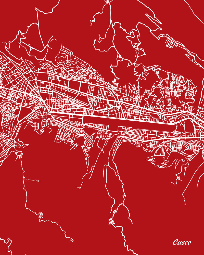 Cusco, Peru Street Map Print Feature Wall Art Poster 7179P