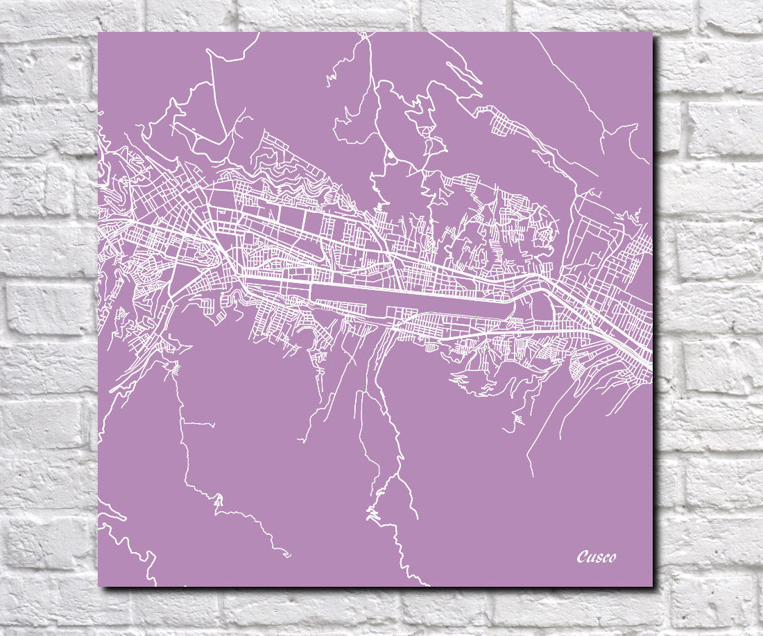 Cusco, Peru City Street Map Print Custom Wall Map 7179S