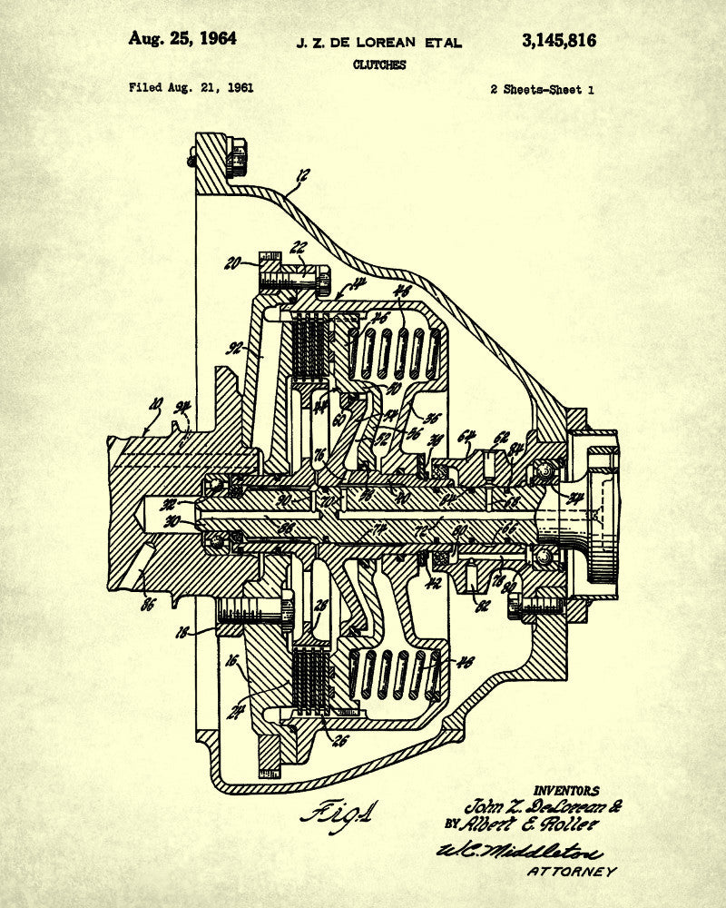 De Lorean Blueprint Car Clutch Patent Print - OnTrendAndFab