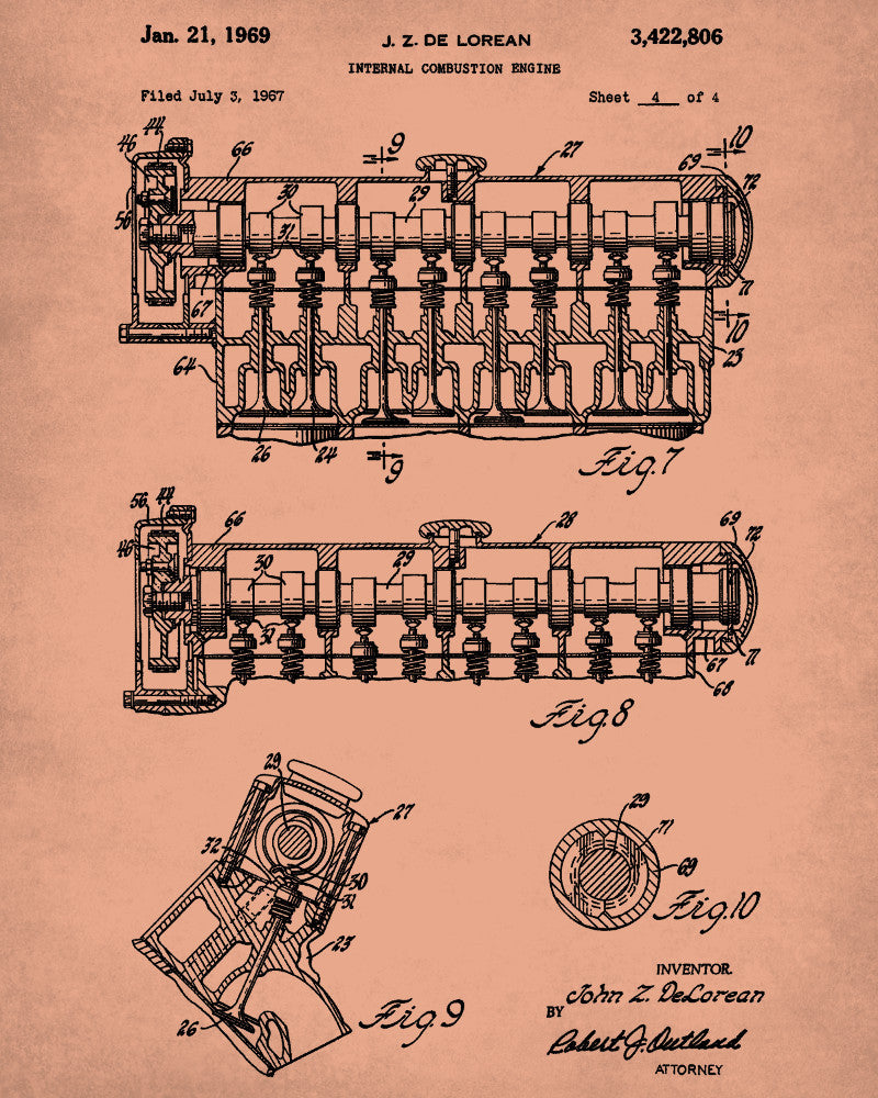 DeLorean Blueprint Car Engine Automotive Patent Print - OnTrendAndFab