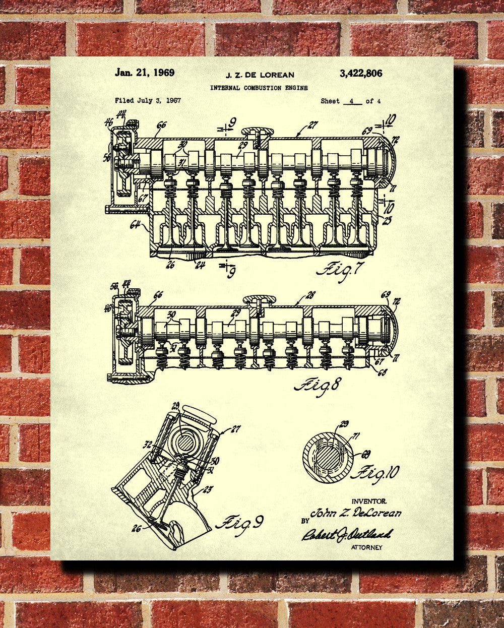 DeLorean Blueprint Car Engine Automotive Patent Print - OnTrendAndFab