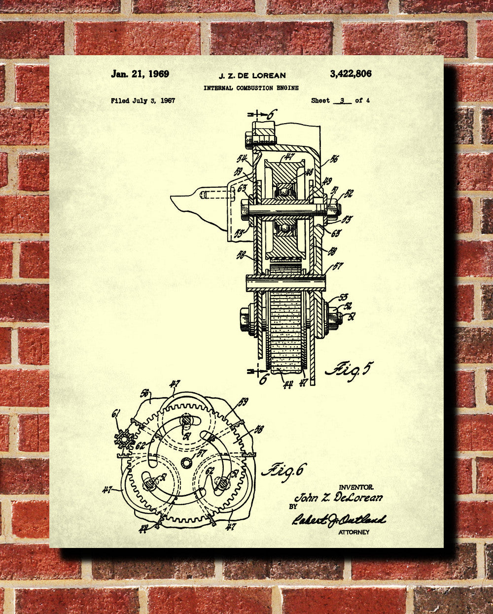 DeLorean Blueprint Automotive Car Engine Patent Print - OnTrendAndFab