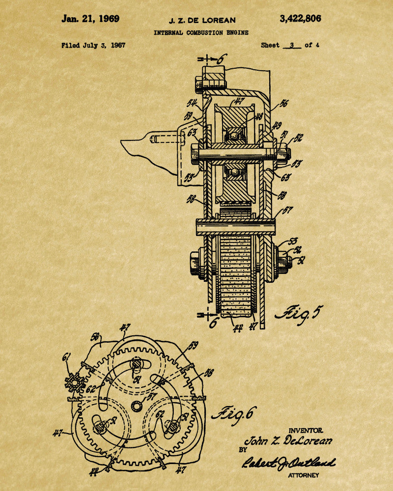 DeLorean Blueprint Automotive Car Engine Patent Print - OnTrendAndFab