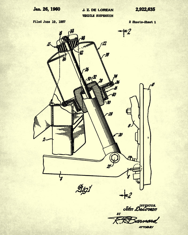 DeLorean Blueprint Car Suspension Patent Print - OnTrendAndFab