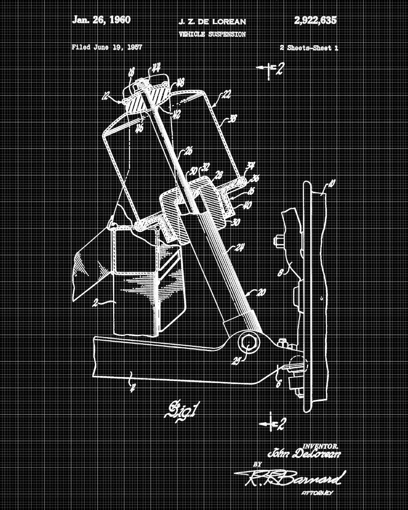 DeLorean Blueprint Car Suspension Patent Print - OnTrendAndFab