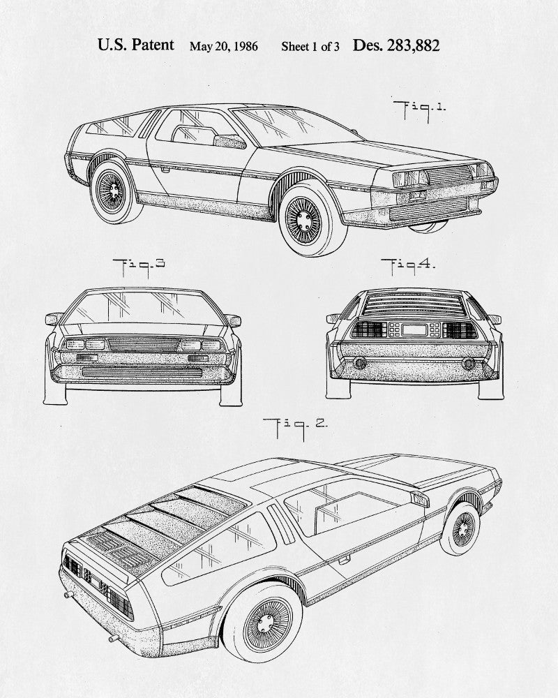 DeLorean Blueprint Back to the Future Movie Patent Print - OnTrendAndFab