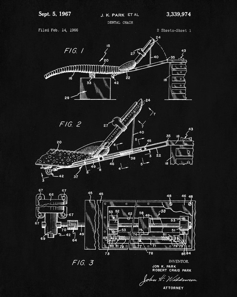 Dental Chair Patent Print Dentist Blueprint Waiting Room Poster - OnTrendAndFab