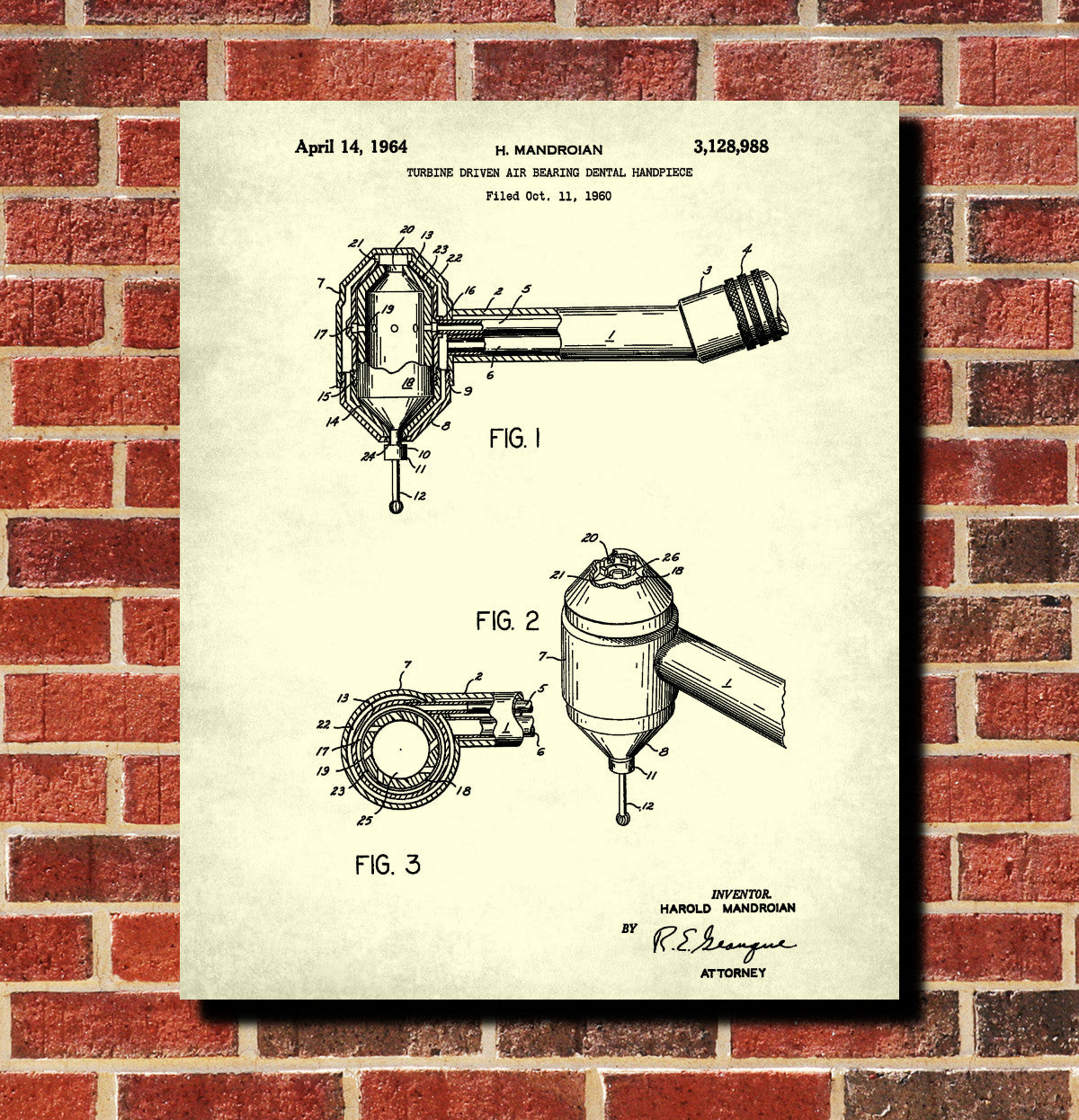 Dental Drill Blueprint Medical Patent Print Dentist poster