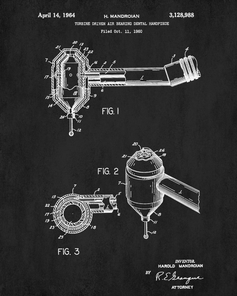 Dental Drill Blueprint Medical Patent Print Dentist poster