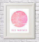 Des Moines, Iowa City Street Map Custom Wall Map Poster