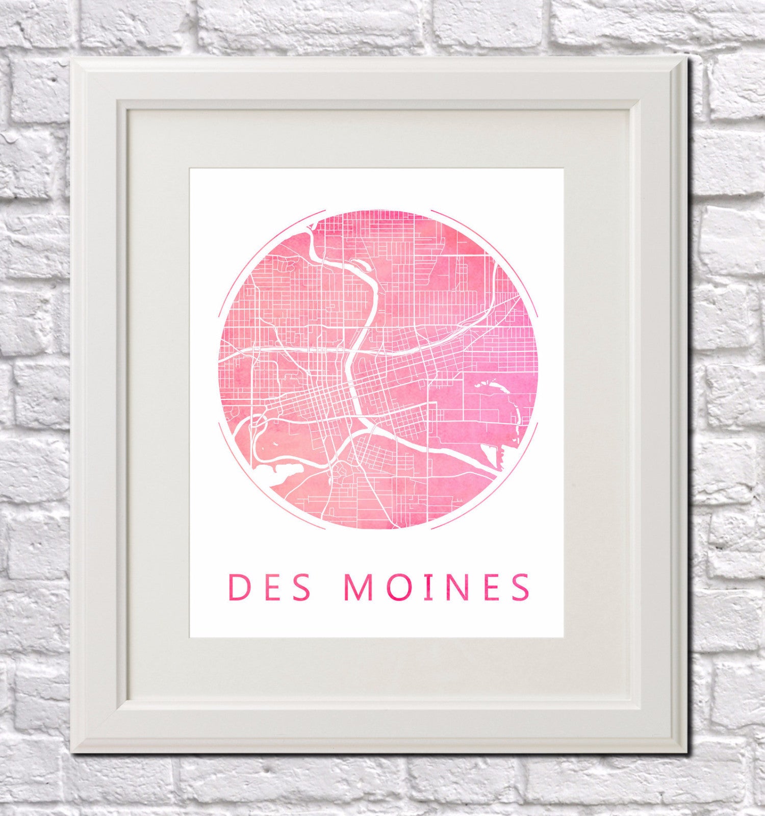 Des Moines, Iowa City Street Map Custom Wall Map Poster