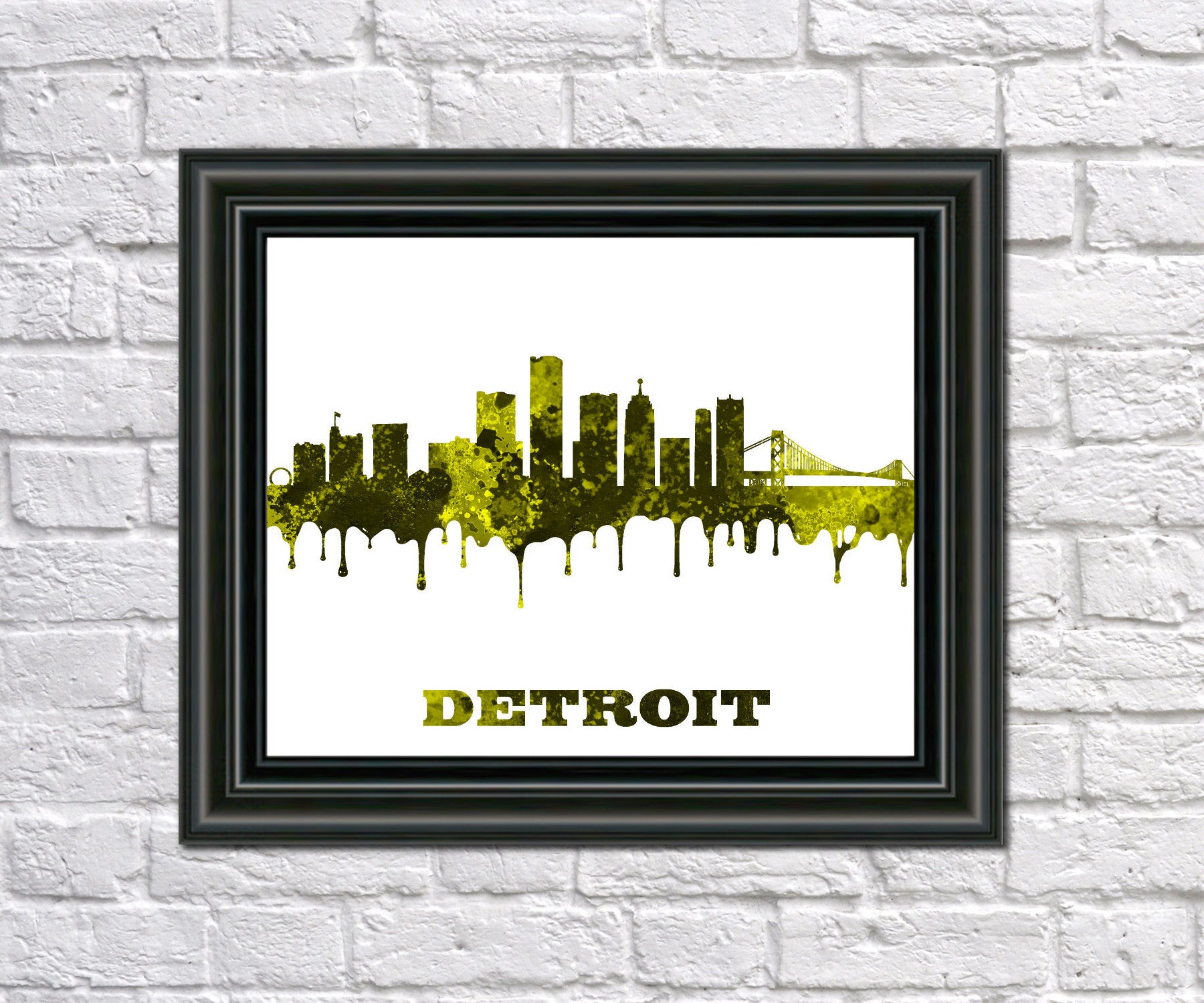 Detroit skyline wall art poster with black frame