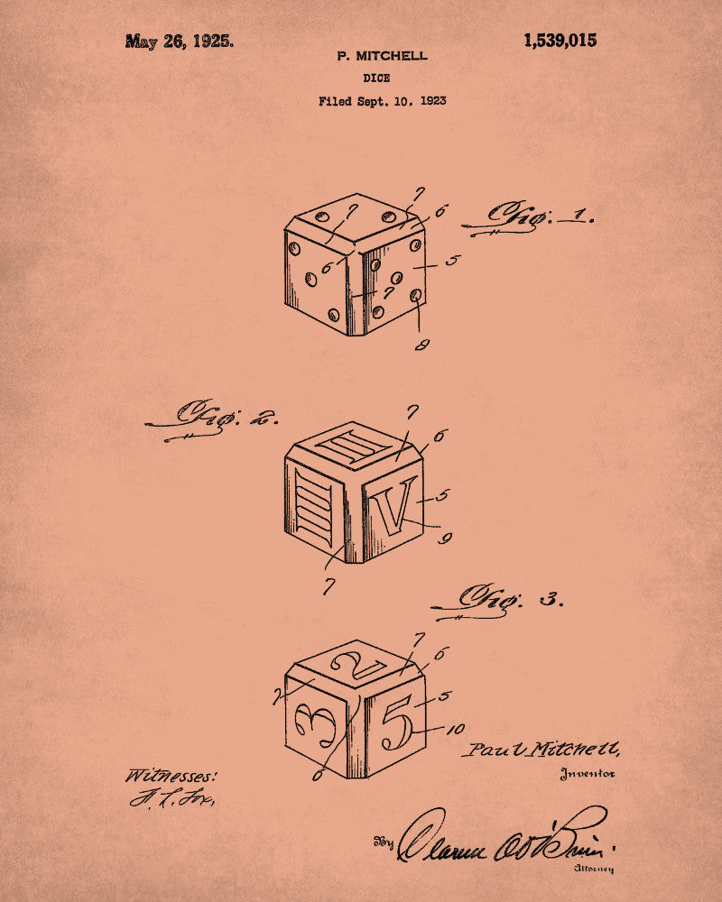 Dice Patent Print Gaming Wall Art Gambling Poster - OnTrendAndFab