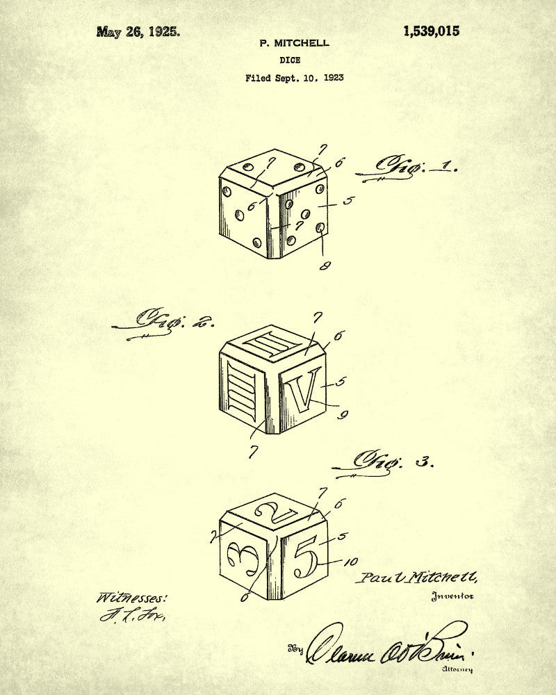 Dice Patent Print Gaming Wall Art Gambling Poster - OnTrendAndFab