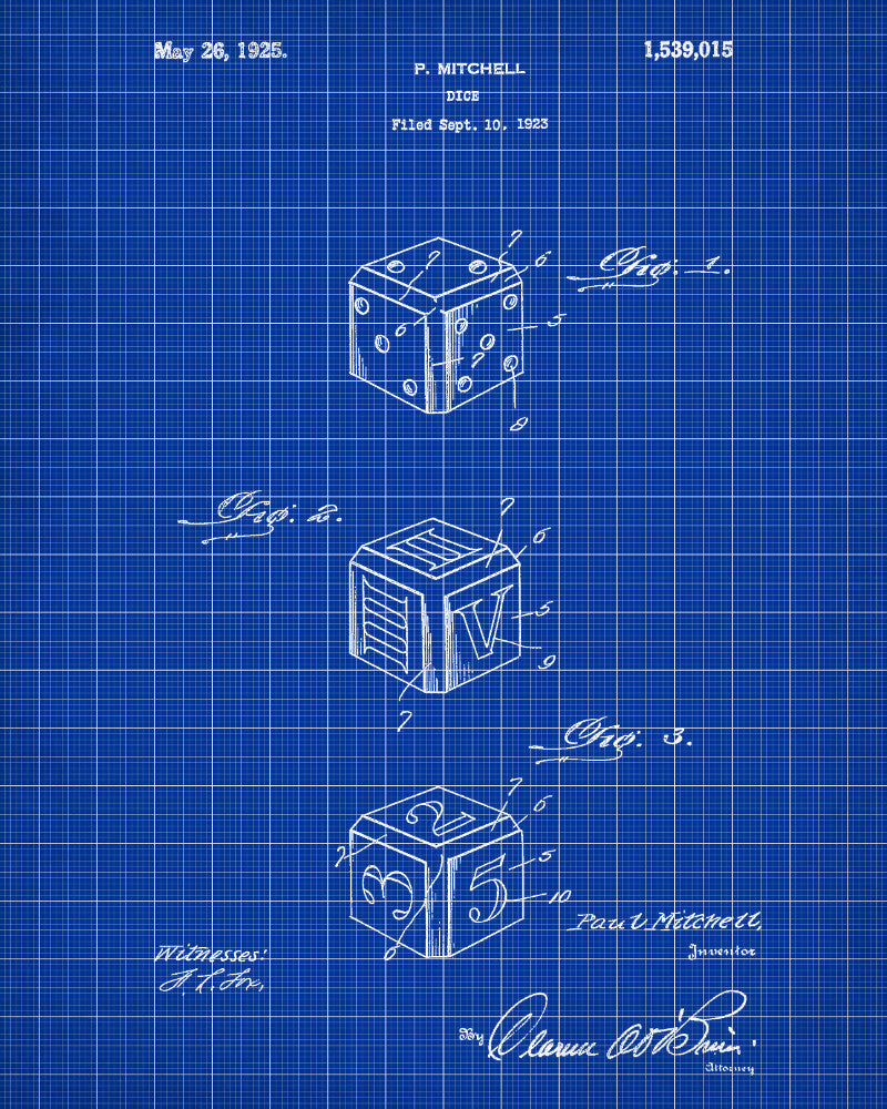 Dice Patent Print Gaming Wall Art Gambling Poster - OnTrendAndFab