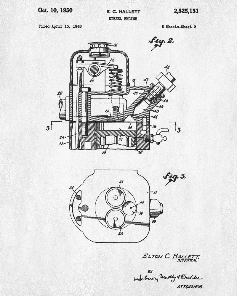 Diesel Engine Patent Print Garage Blueprint Workshop Poster