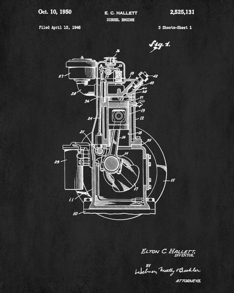 Diesel Engine Patent Print Garage Poster Workshop Blueprint
