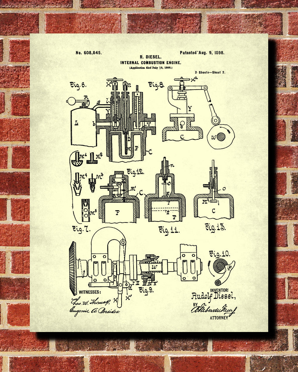 Diesel Engine Patent Print Workshop Blueprint Garage Poster - OnTrendAndFab