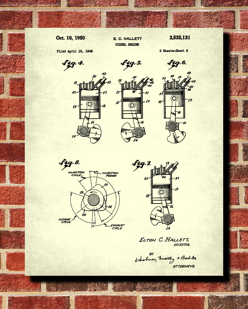 Diesel Engine Blueprint Garage Patent Print Workshop Poster