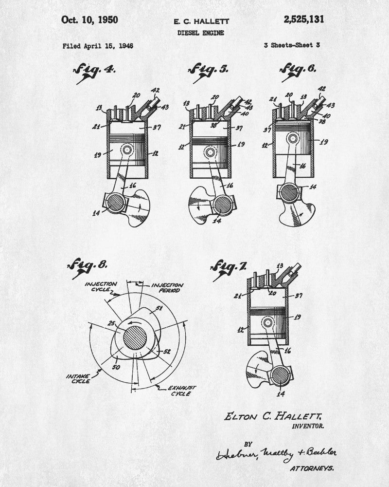Diesel Engine Blueprint Garage Patent Print Workshop Poster