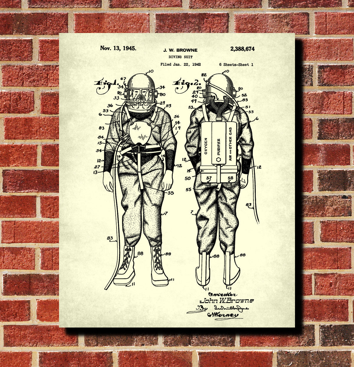 Dive Suit Patent Print Diving Blueprint Marine Poster