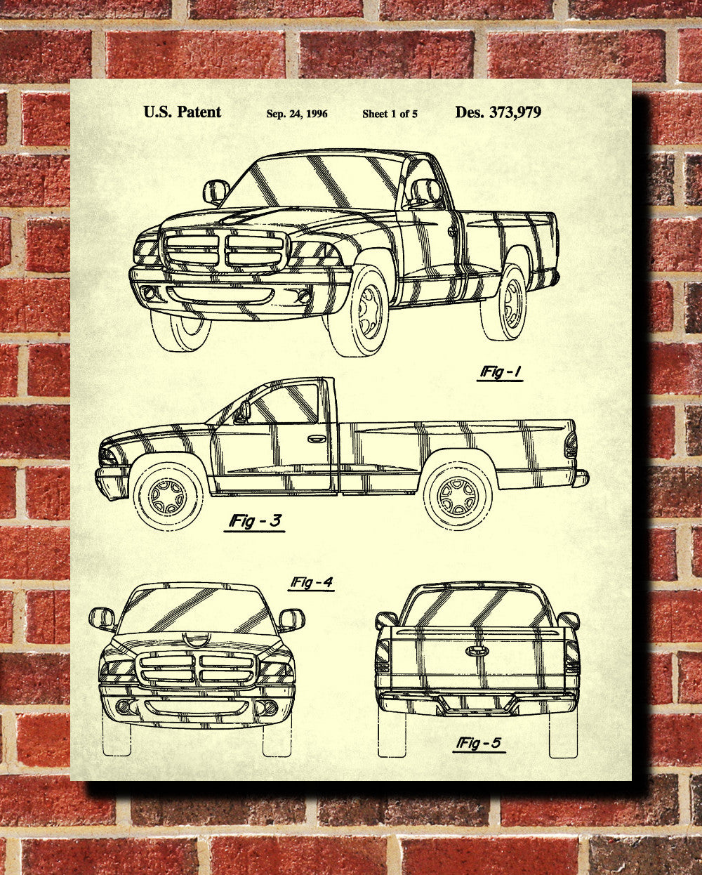 Dodge Ram Patent Print Pickup Truck Blueprint Garage Poster - OnTrendAndFab