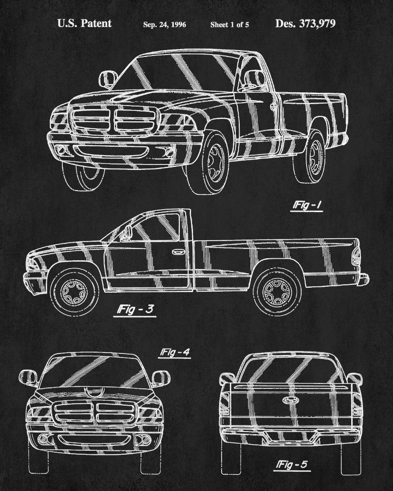 Dodge Ram Patent Print Pickup Truck Blueprint Garage Poster - OnTrendAndFab