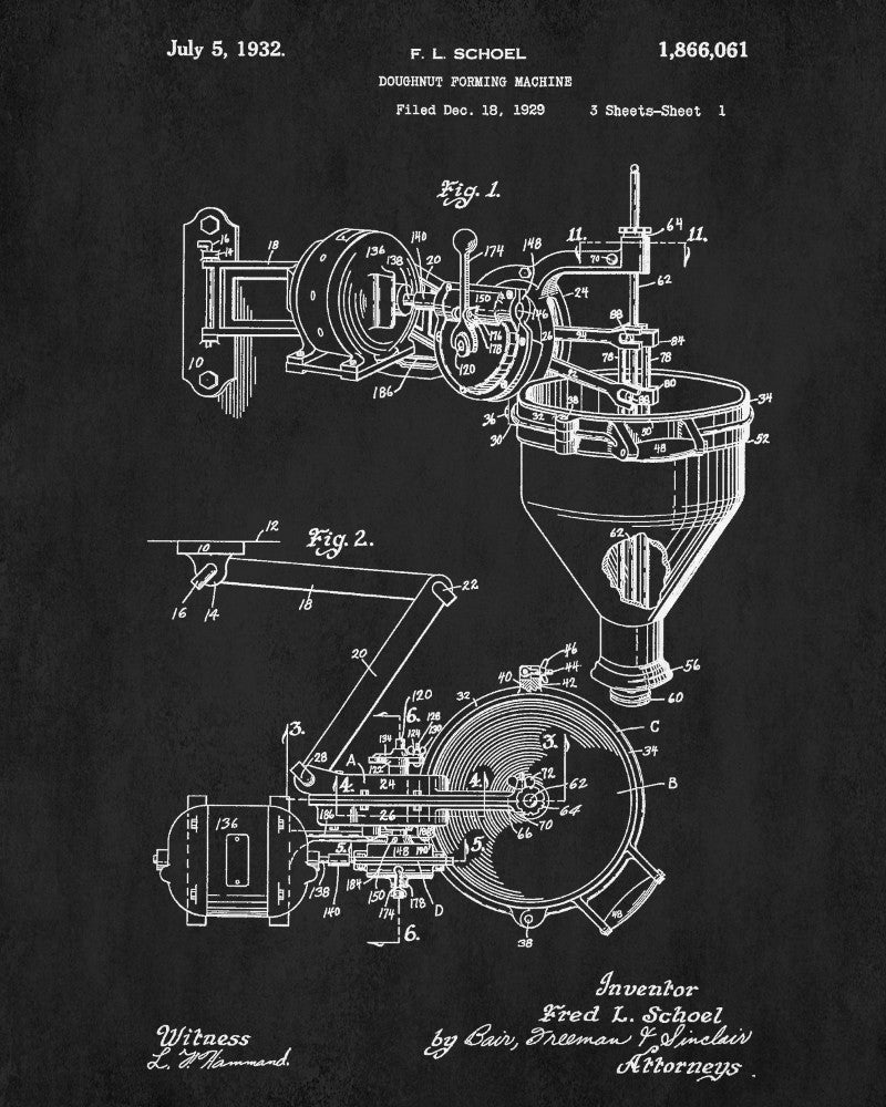 Doughnut Machine Patent Print Cafe Poster Kitchen Wall Art