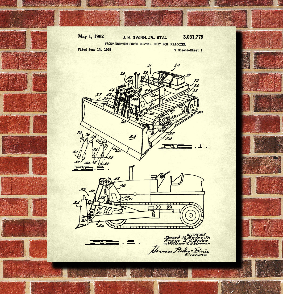 Bulldozer Patent Print Construction Blueprint Gold Rush Poster