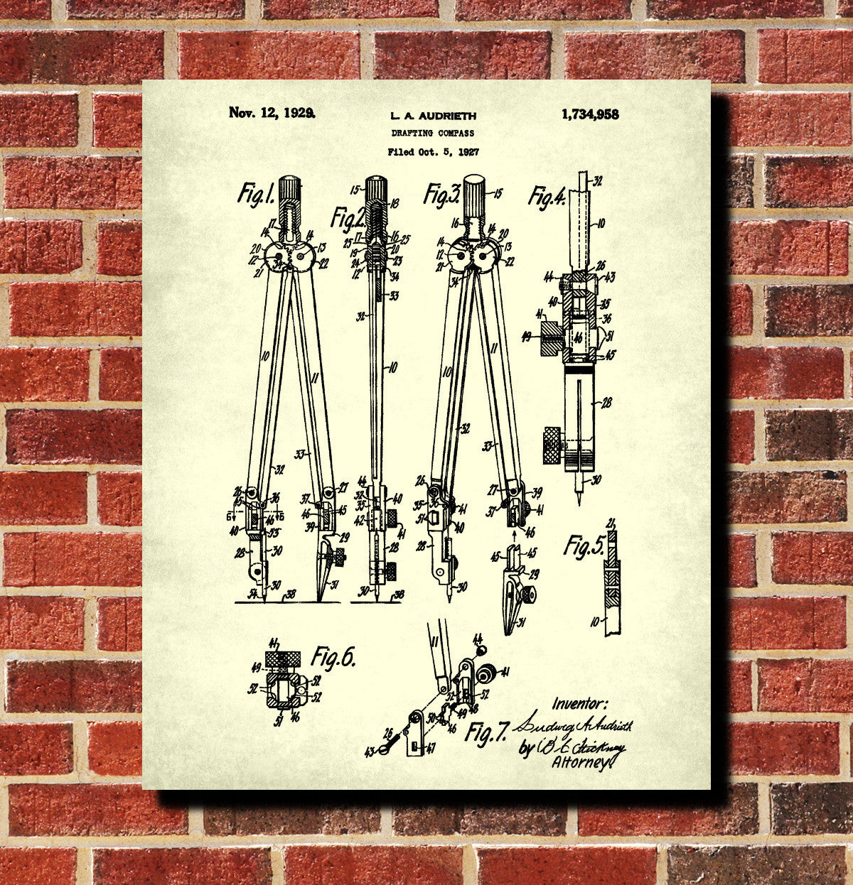 Drafting Compass Patent Print Draughting Compass Poster