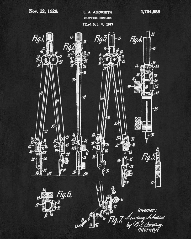 Drafting Compass Patent Print Draughting Compass Poster