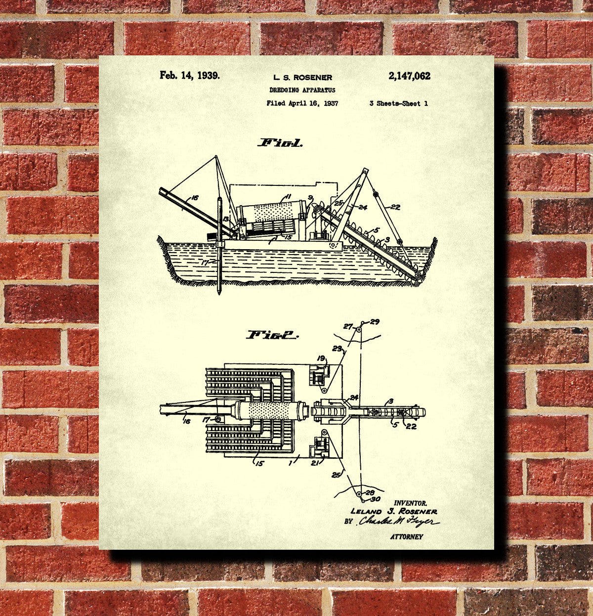 Bucket Line Dredge Patent Print Gold Rush Mining Poster