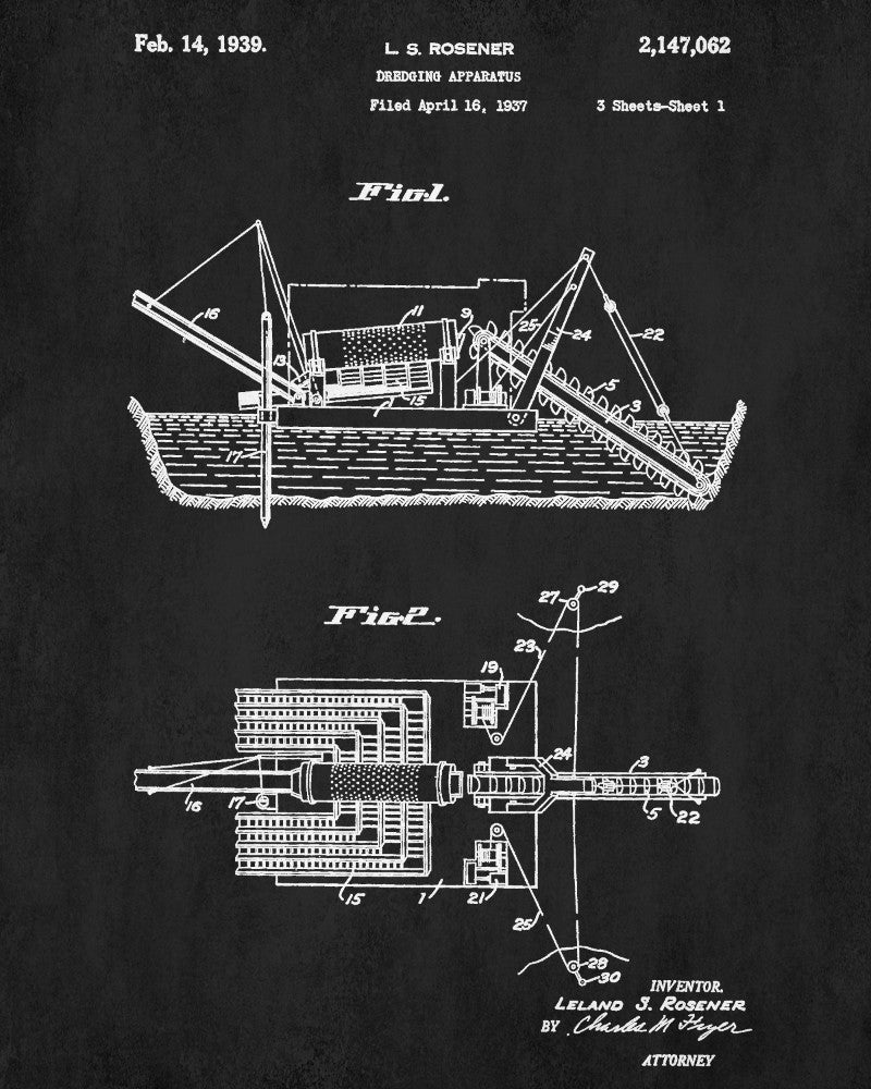 Bucket Line Dredge Patent Print Gold Rush Mining Poster