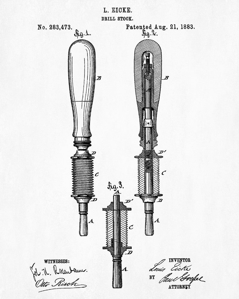 Drill Patent Print DIY Blueprint Hand Tools Poster - OnTrendAndFab