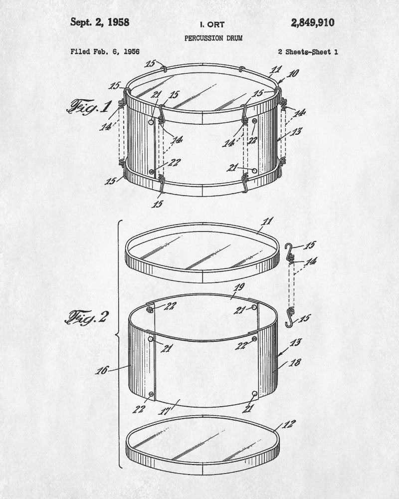 Drum Blueprint Art Drumming Patent Print Music Poster