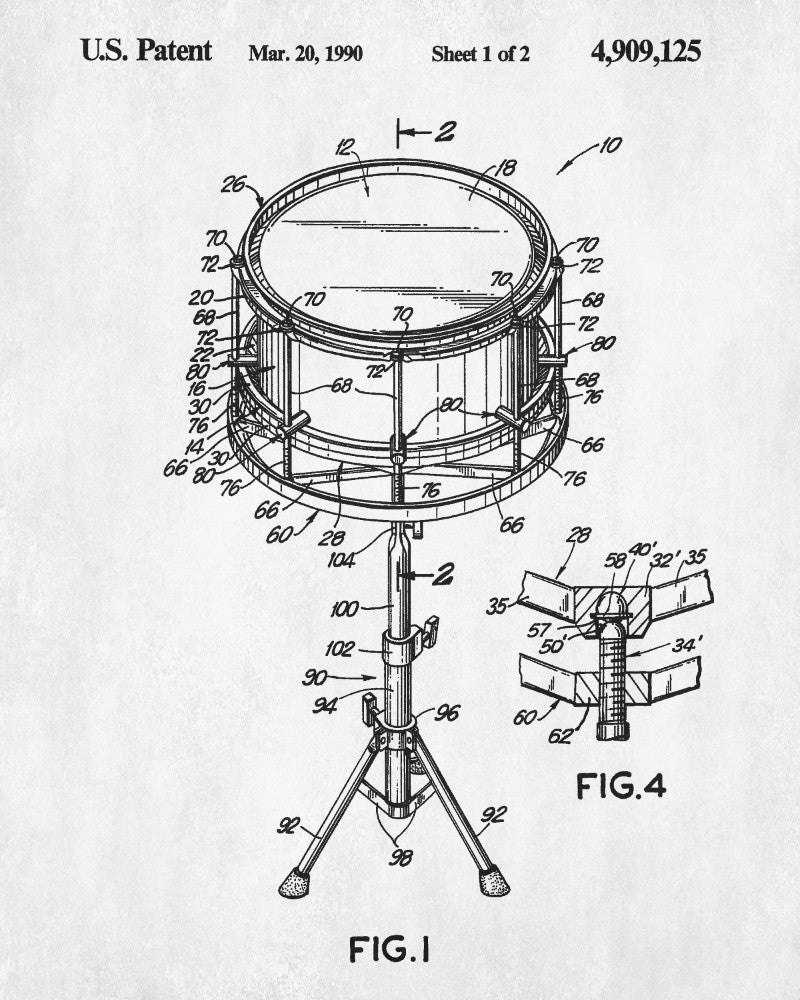 Drum Patent Print Drumming Blueprint Music Poster