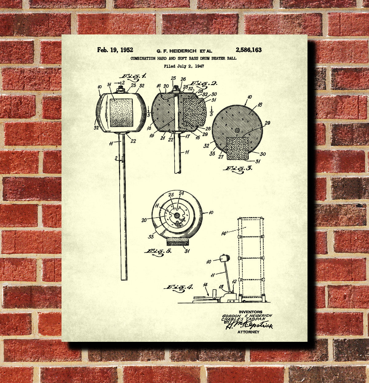 Drum Beater Ball Blueprint Drumming Patent Print Music Poster