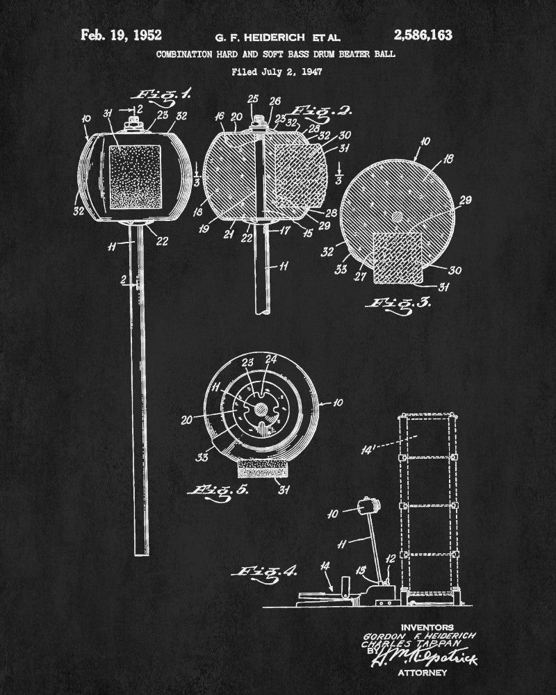Drum Beater Ball Blueprint Drumming Patent Print Music Poster