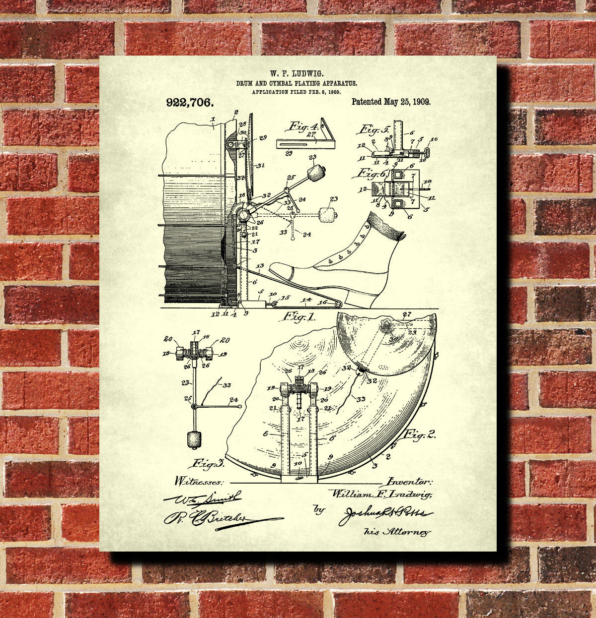 Drum Kick Blueprint Drumming Patent Print Music Poster