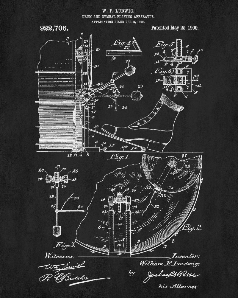Drum Kick Blueprint Drumming Patent Print Music Poster